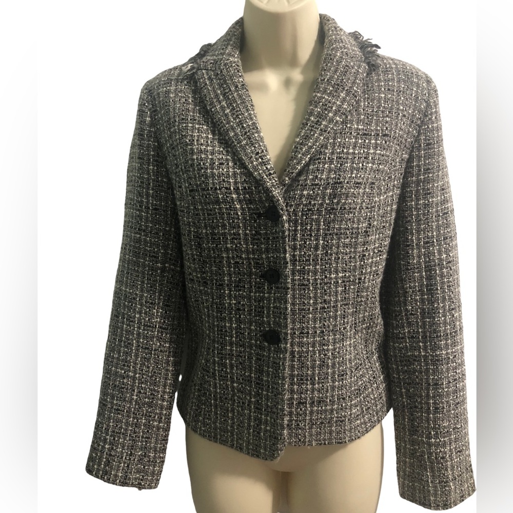 Apostrophe Tweed Black and White PETITE Women’s Blazer Size 6P Career Casual